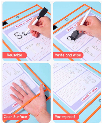 Clear reusable dry erase pocket set